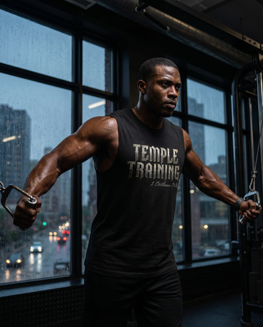 Temple Training Sleeveless Black Tshirt