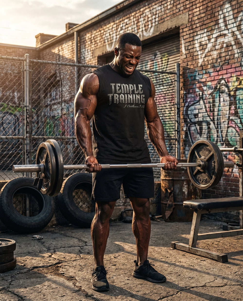 Temple Training Sleeveless Black Tshirt