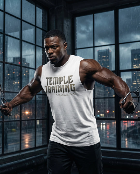 Temple Training Sleeveless White Tshirt