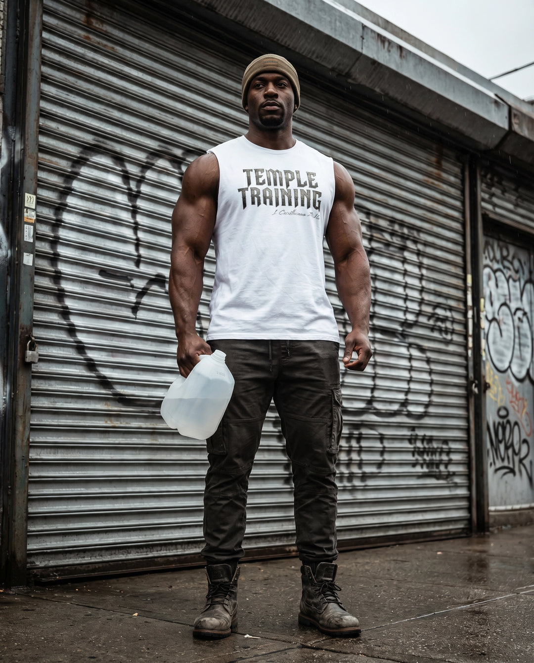 Temple Training Sleeveless White Tshirt