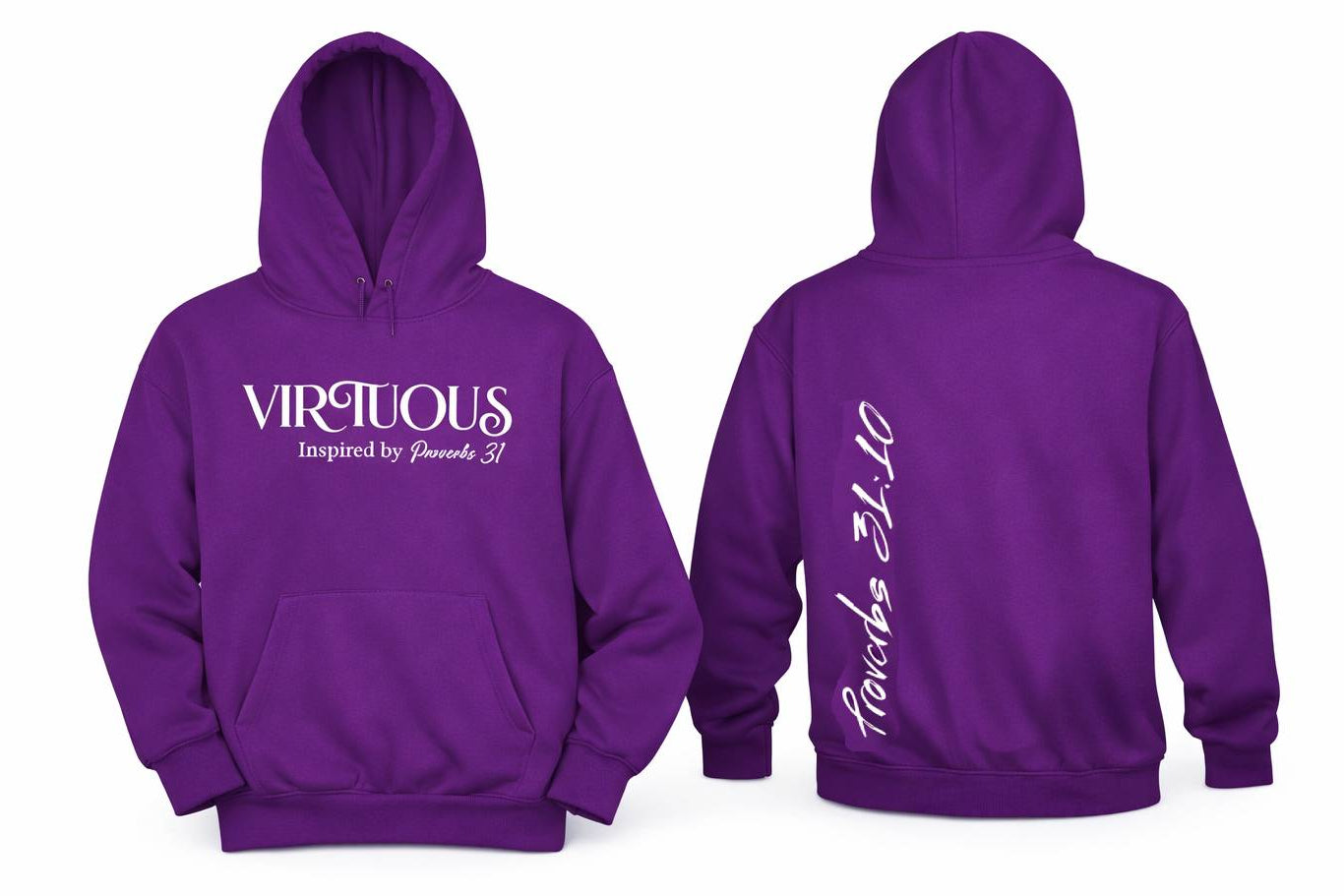 Purple hoodie with 'Virgulous' text on front and 'Teacher 360' on back, on a white background