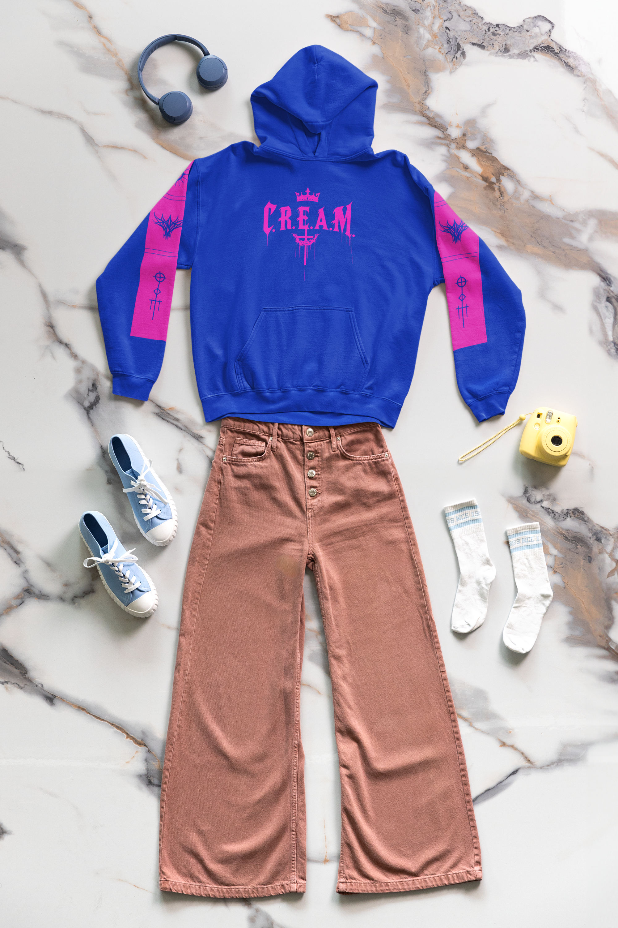 Cream Hoodie – Blue