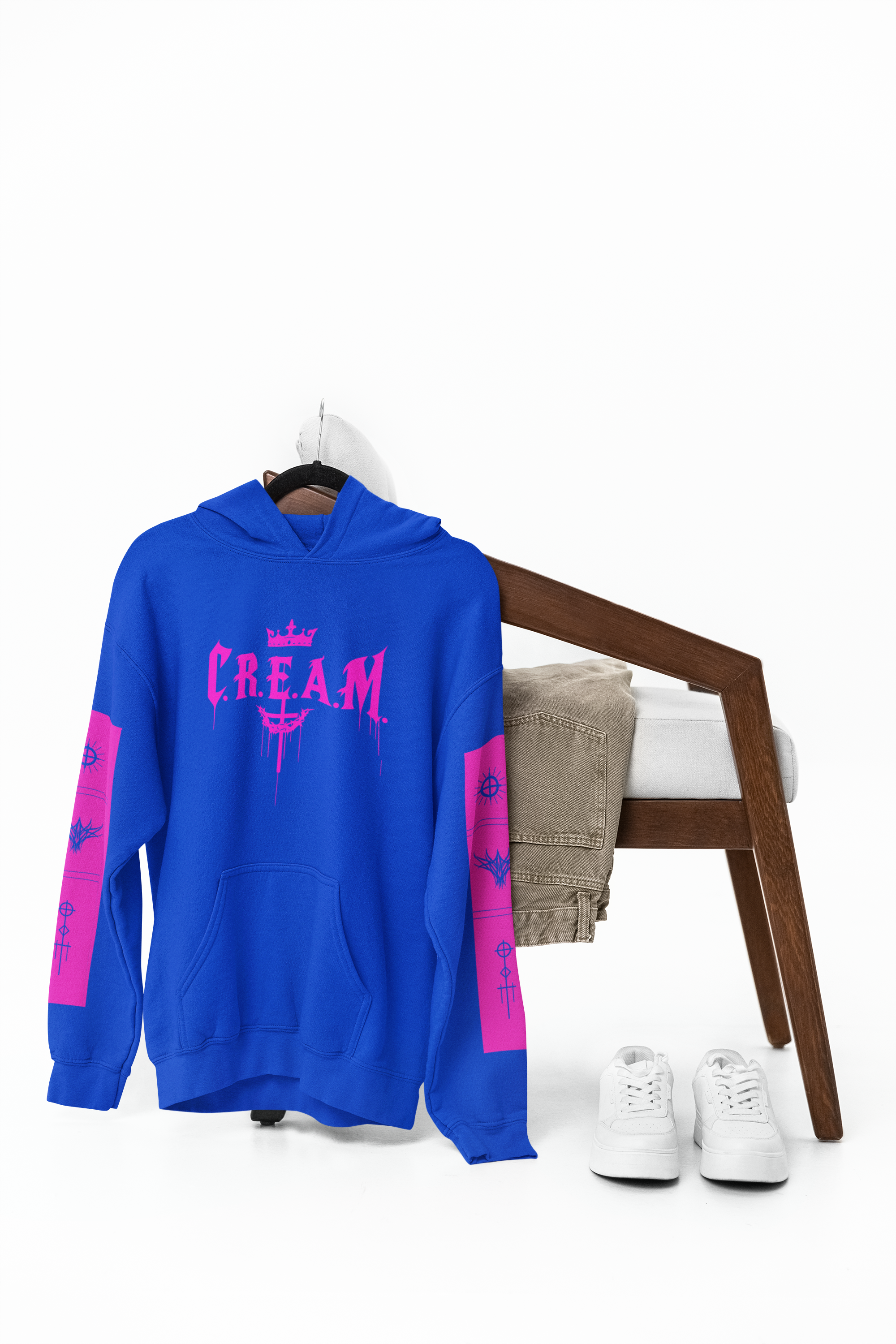 Cream Hoodie – Blue