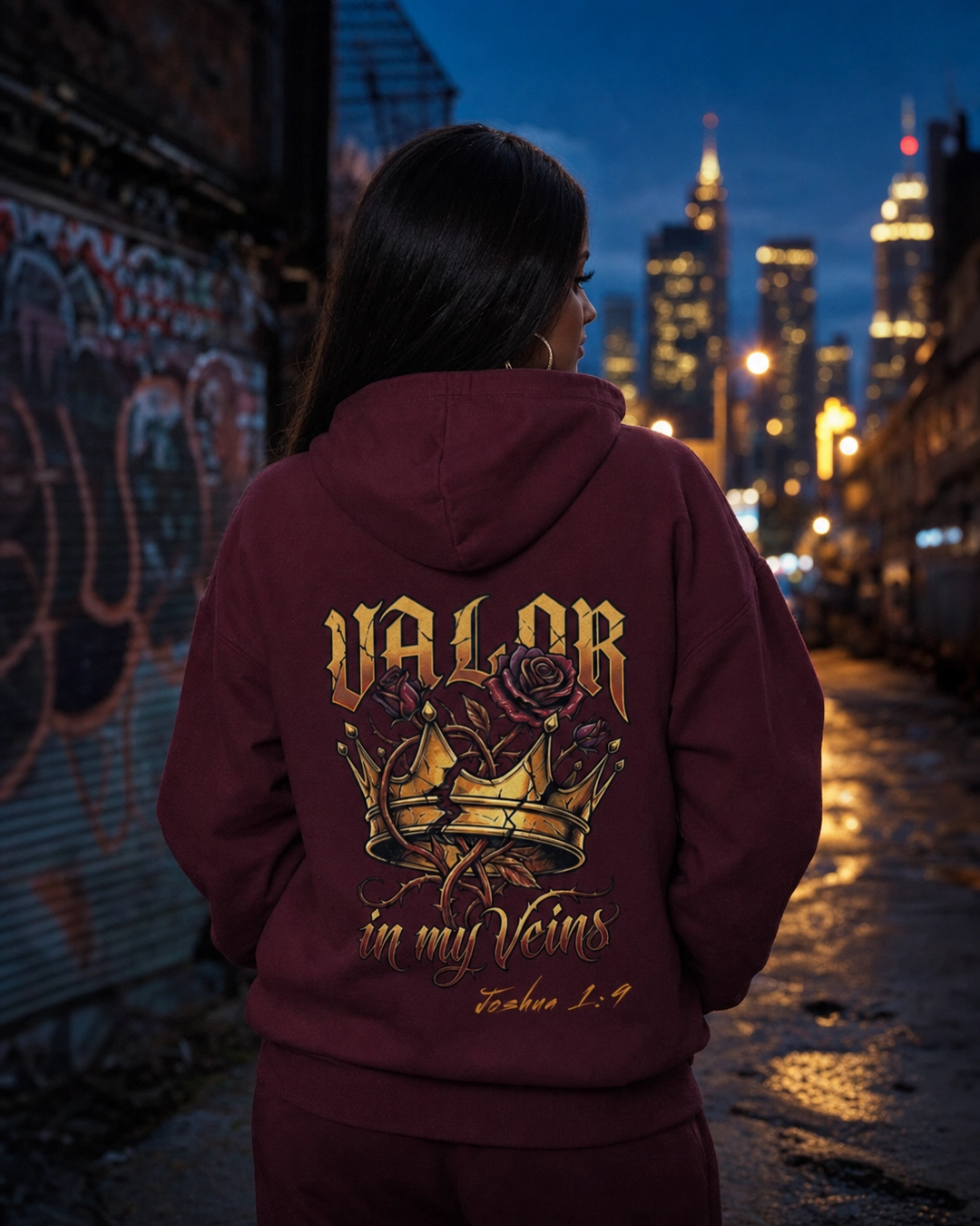 Valor in My Veins Burgundy Hoodie