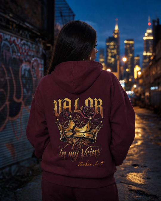 Valor in My Veins Burgundy Hoodie