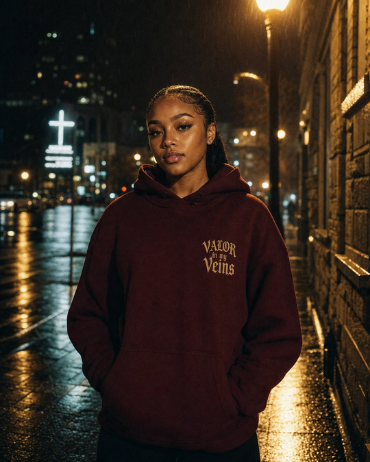 Valor in My Veins Burgundy Hoodie