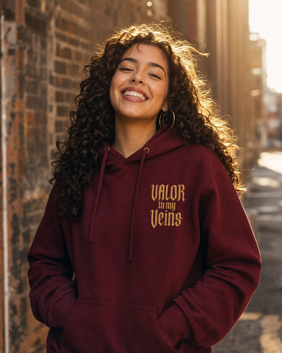 Valor in My Veins Burgundy Hoodie