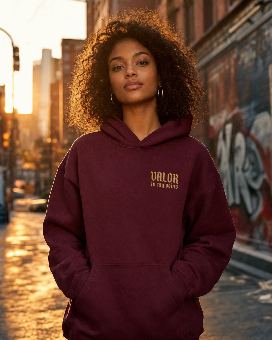 Valor in My Veins Burgundy Hoodie