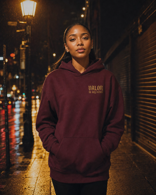 Valor in My Veins Burgundy Hoodie