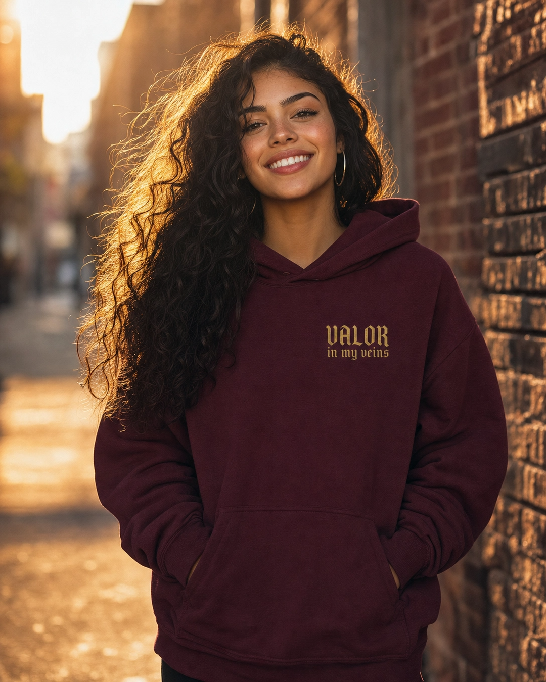 Valor in My Veins Burgundy Hoodie