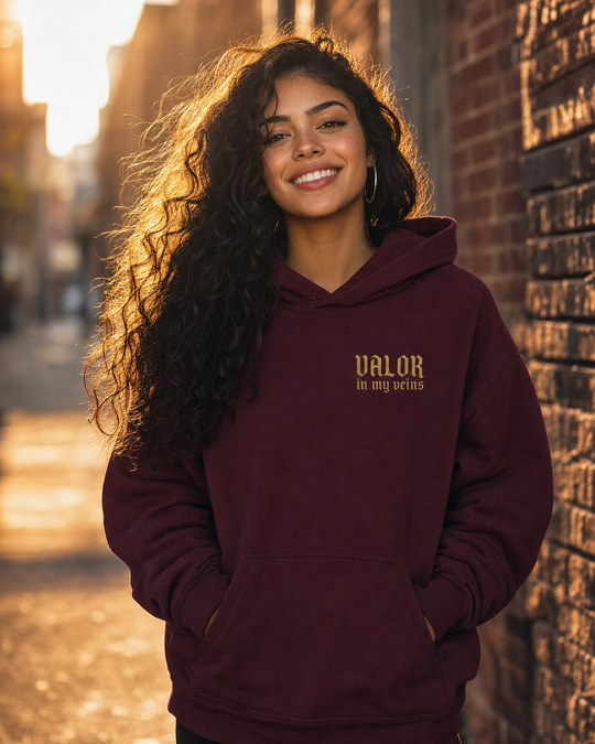 Valor in My Veins Burgundy Hoodie
